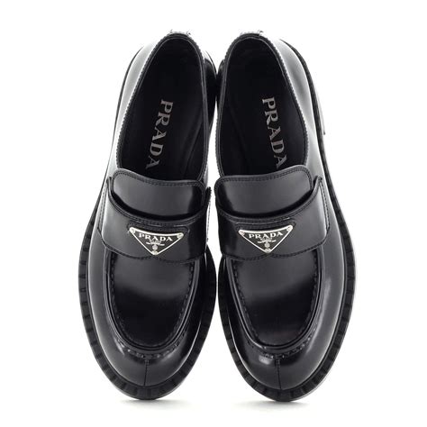 prada spazzolato logo leather loafers|Prada Triangle Logo Loafer (Women) .